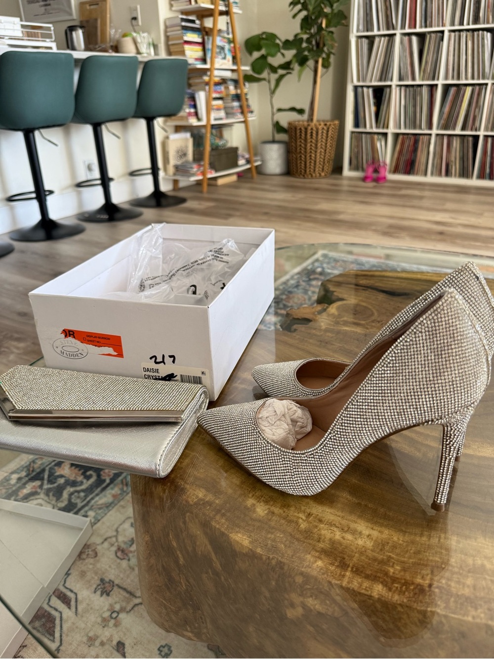 Steve Madden Silver Rhinestone Embellished Pointed-Toe Stilettos